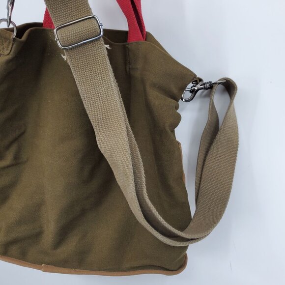 Urban Outfitters Army Green Nautical Anchor Patch Red Strap Shoulder Bag Purse - Picture 7 of 10